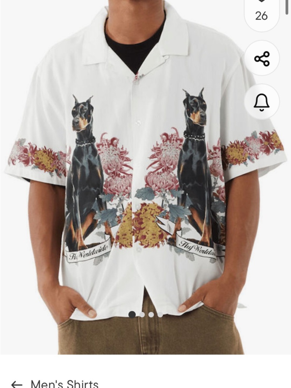 HUF White Short-Sleeve Button Down Shirt with Doberman & Floral Print